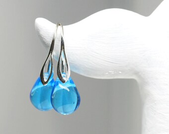 Mermaid earrings Blue drop earrings Mermaid tears jewelry Sterling silver dangle earrings Aqua blue glass jewelry by MayaHoney