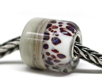 Gevlekte grijze kraal lampwork: sterlingzilveren Europese bedel