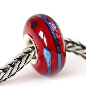 Red Murano Glass Charm Bead: Sterling Silver Lined Lampwork