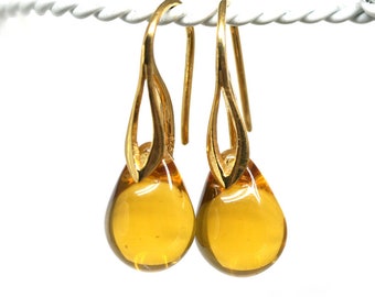 Yellow teardrop earrings Yellow glass earrings Yellow topaz earrings