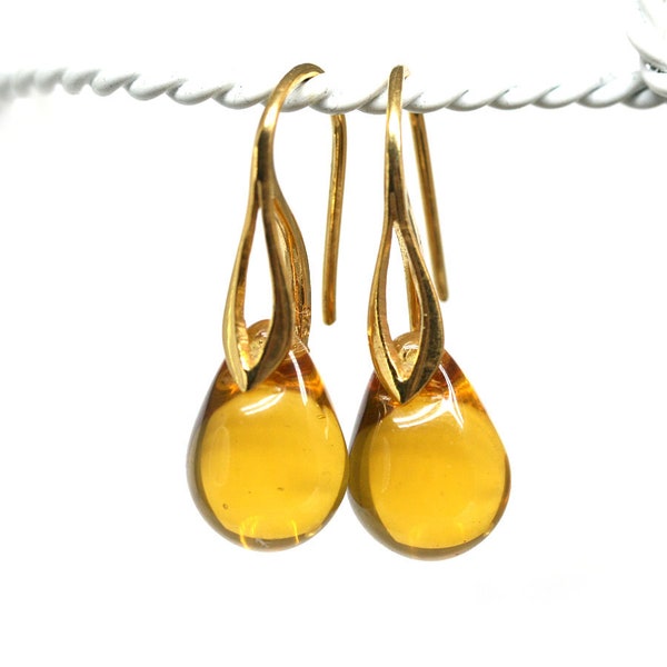 Yellow teardrop earrings Yellow glass earrings Yellow topaz earrings