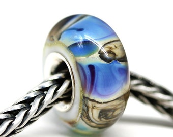 Contas de vidro Lampwork azul: pingente europeu com núcleo de prata esterlina