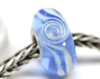 Blue bracelet bead European style charm periwinkle blue lampwork glass Large hole bead SRA