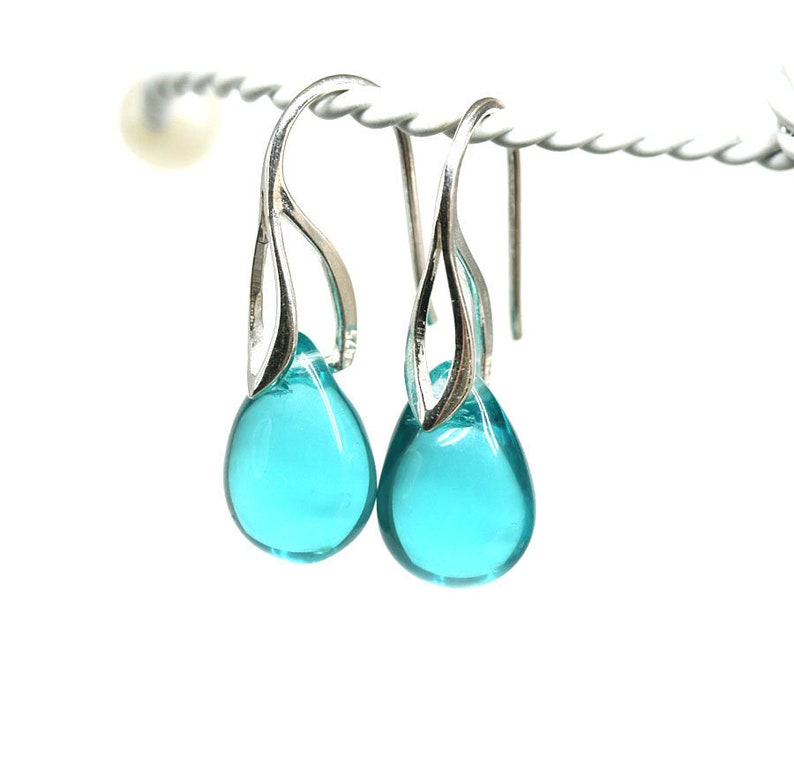 Teal Earrings Dangle Ocean Inspired Earrings Teal Drop Etsy