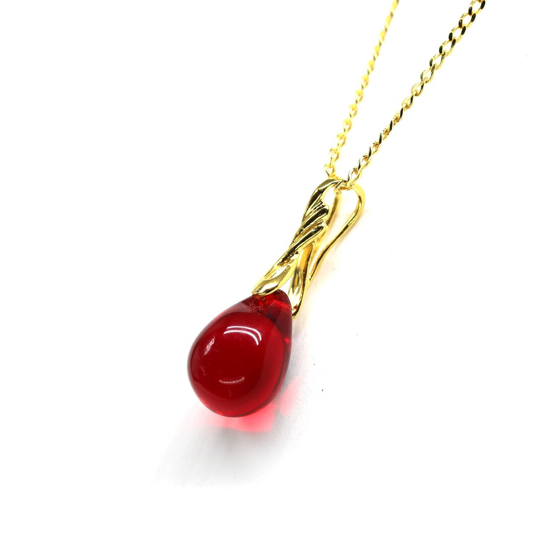Red Drop Glass Pendant Gold Chain Dainty Necklace - Etsy