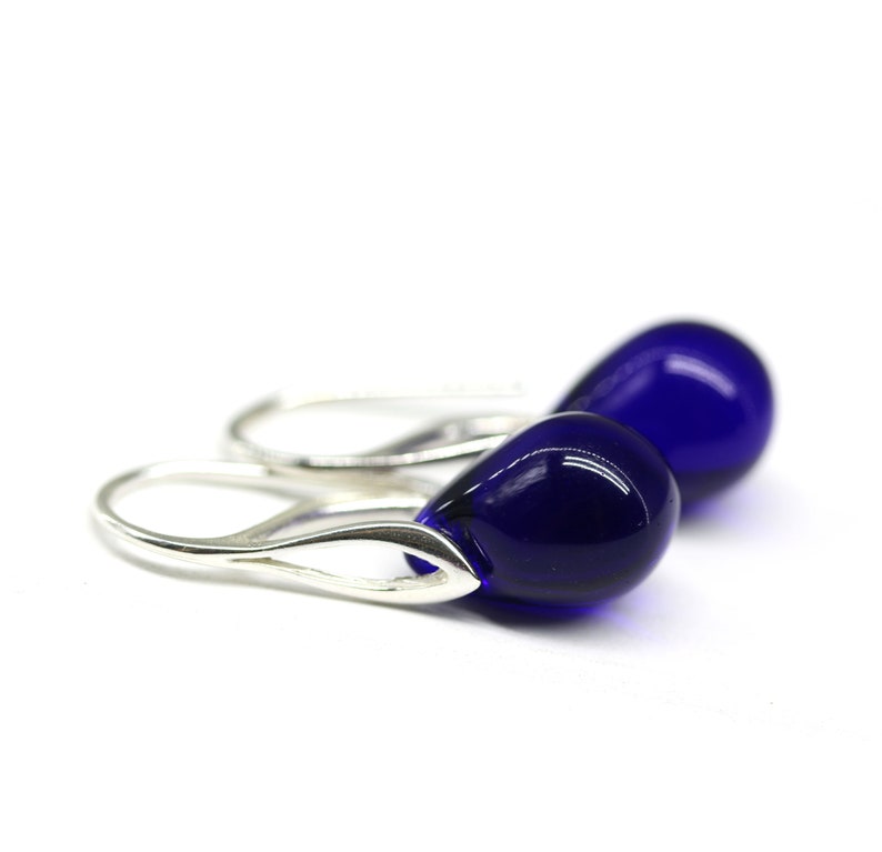 Dark blue earrings Sterling silver Cobalt Blue drop classic teardrop dangle image 10