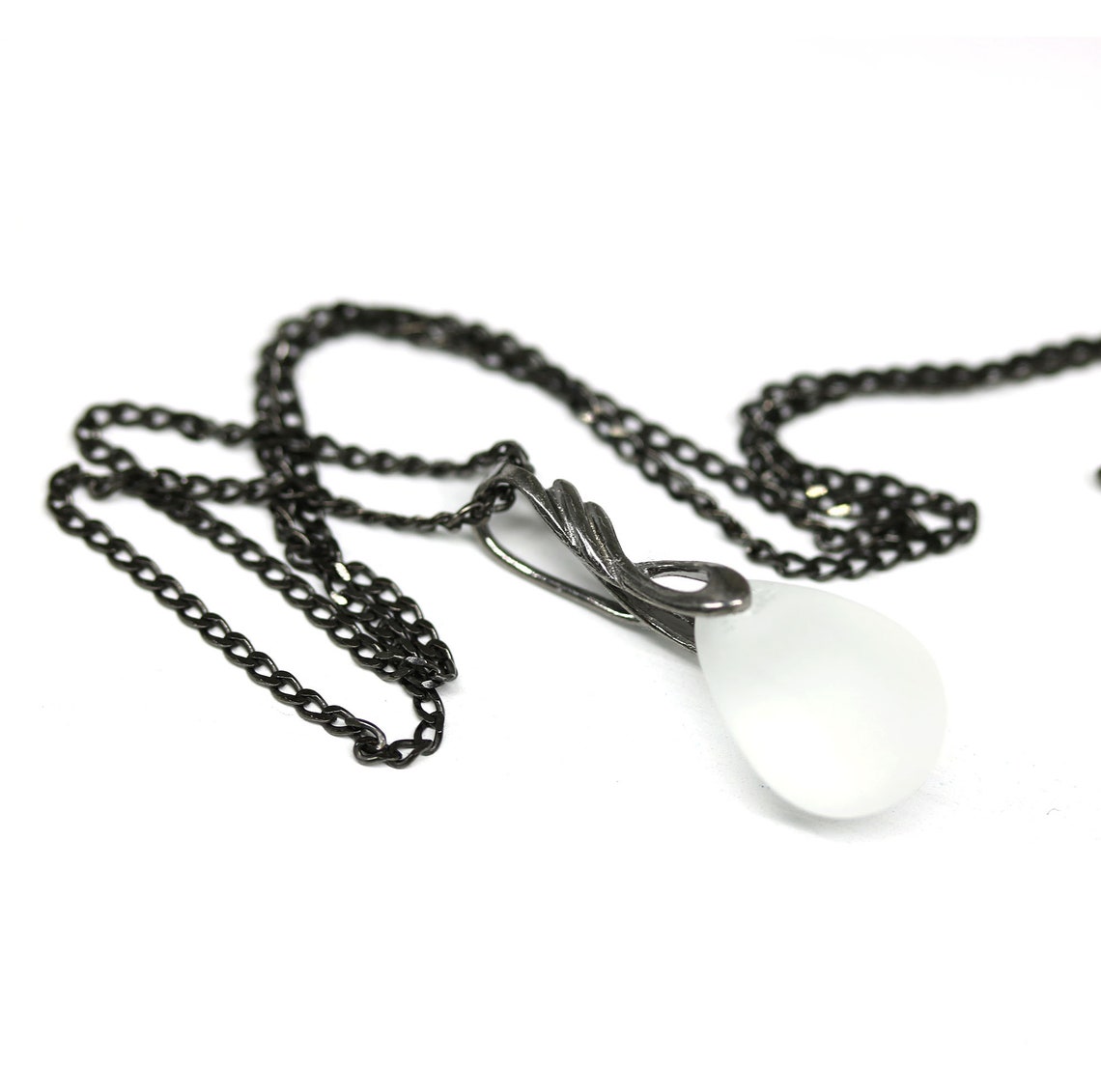 Frosted Glass Pendant Black Chain Necklace for Women Black Etsy