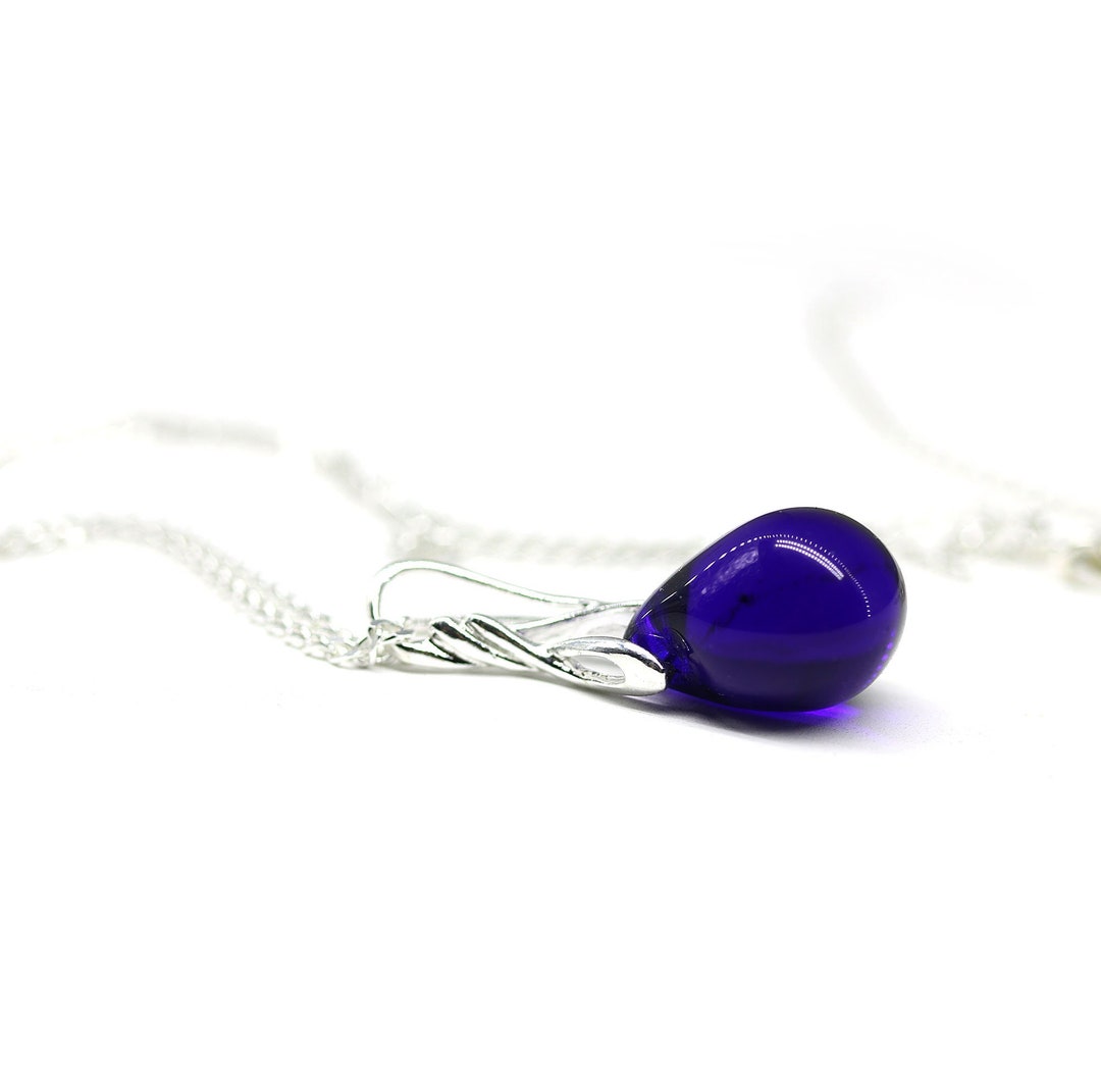 Cobalt Blue Pendant Blue Drop Necklace Blue Teardrop Necklace Sterling