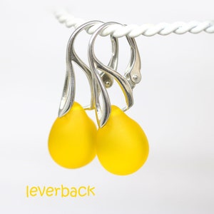 Bright yellow earrings Yellow teardrop earrings Sea glass earrings sterling silver image 6