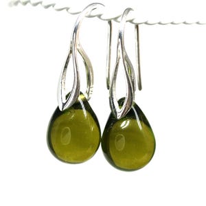 Dark olive green earrings Olivine earrings sterling silver jewelry Dark green drop earrings