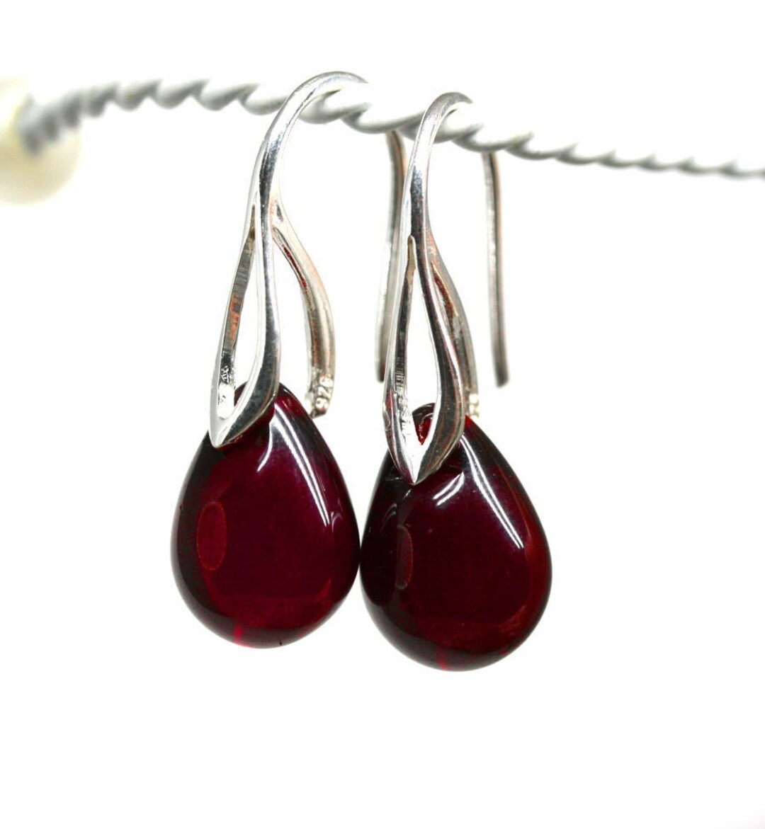Garnet Red Sterling Silver Glass Drop Earrings Dark Red - Etsy