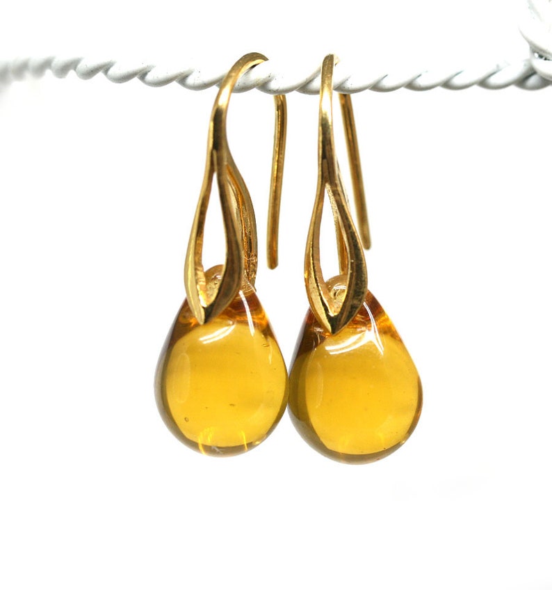 Yellow teardrop earrings Yellow glass earrings Yellow topaz earrings