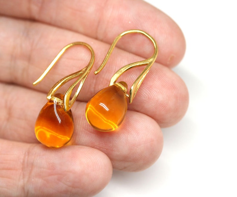 Yellow teardrop earrings Yellow glass earrings Yellow topaz earrings