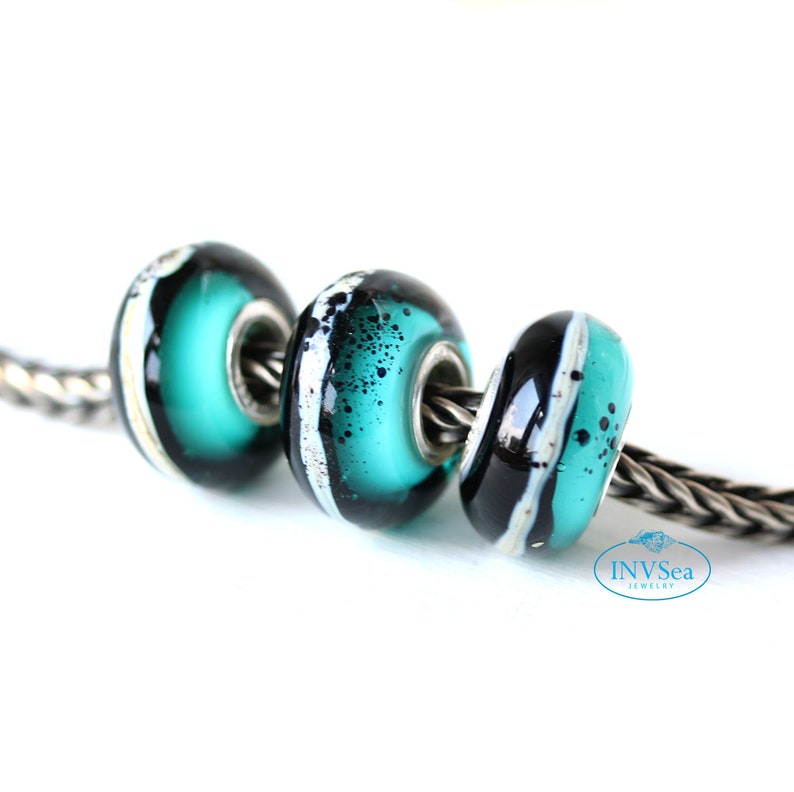 European style charm European bracelet Large hole bead Ocean jewelry Teal green and Black big hole bracelet bead