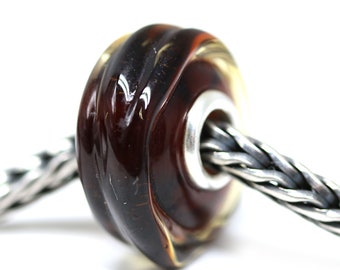 Dark topaz bracelet Murano glass charm dark brown European style lampwork large hole bead