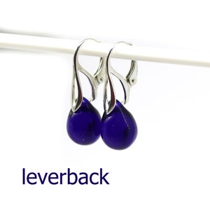 Dark blue earrings Sterling silver Cobalt Blue drop classic teardrop dangle Leverback
