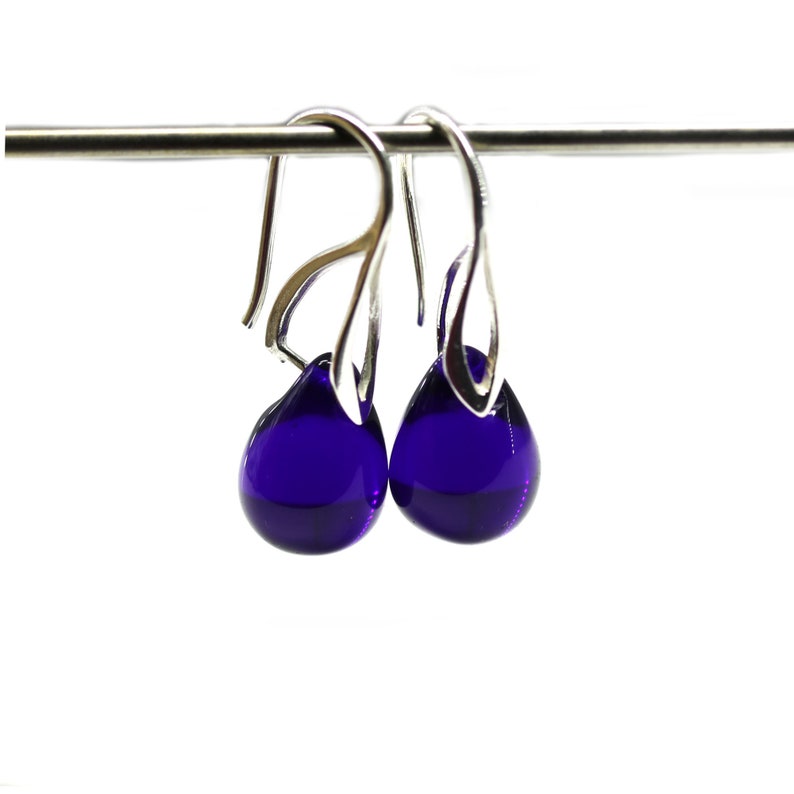 Dark blue earrings Sterling silver Cobalt Blue drop classic teardrop dangle image 9