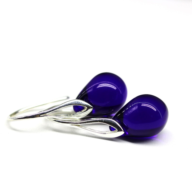 Dark blue earrings Sterling silver Cobalt Blue drop classic teardrop dangle image 1