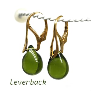 Boucles d'oreilles goutte vert foncé, boucles d'oreilles vert olive or boucles d'oreilles femmes goutte de verre tchèque image 5