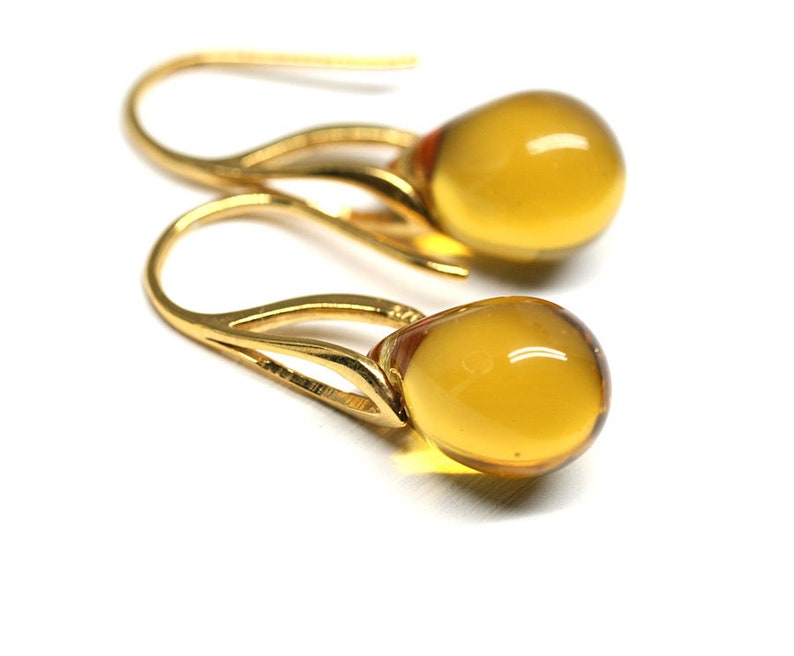 Yellow teardrop earrings Yellow glass earrings Yellow topaz earrings