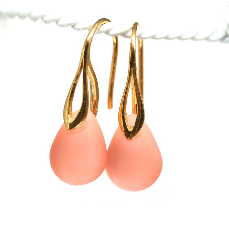 Peachy Earrings Peach Colored Earrings Czech Glass Bead Etsy