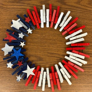 Patriotic Americana American Flag 14&quot; Clothespin Wreath Flag Day Independence Day Memorial Day Decor