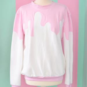 White fairy kei pullover with pink sauce image 1