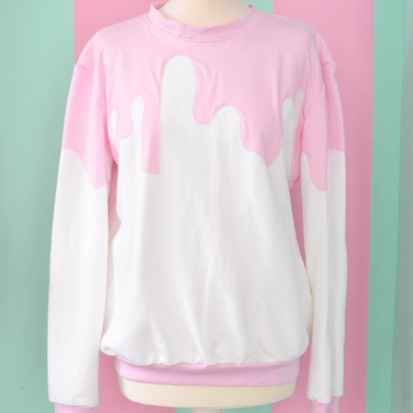 White fairy kei pullover with pink sauce