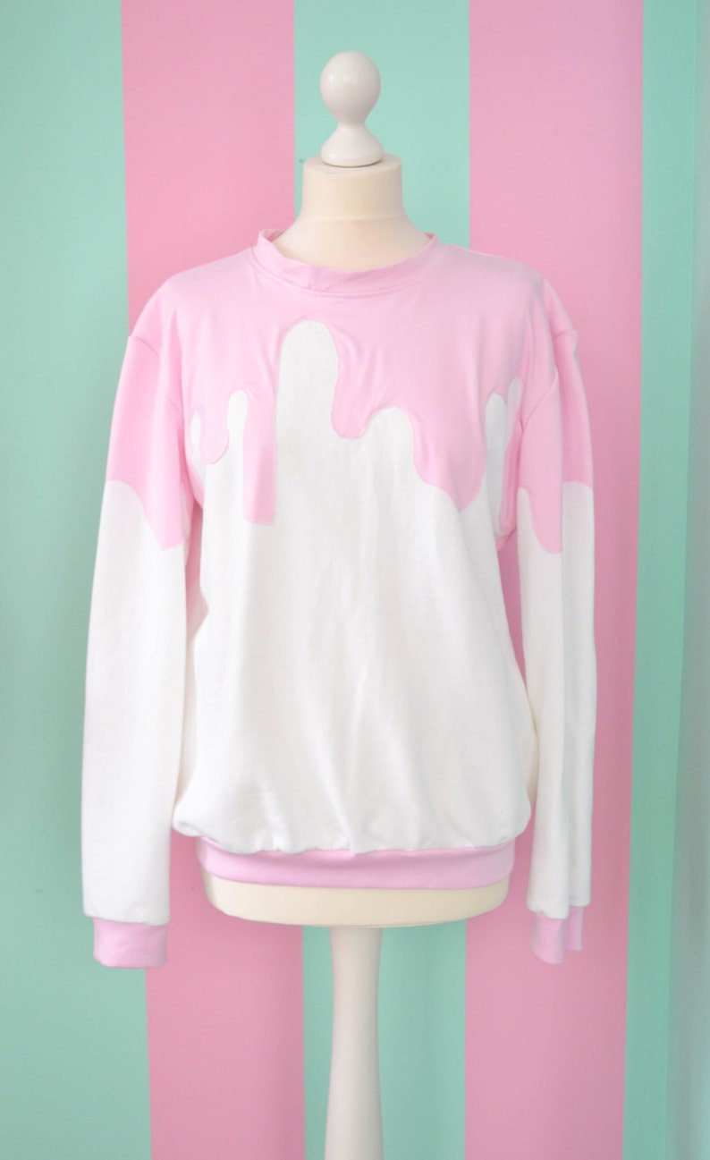 White fairy kei pullover with pink sauce image 1