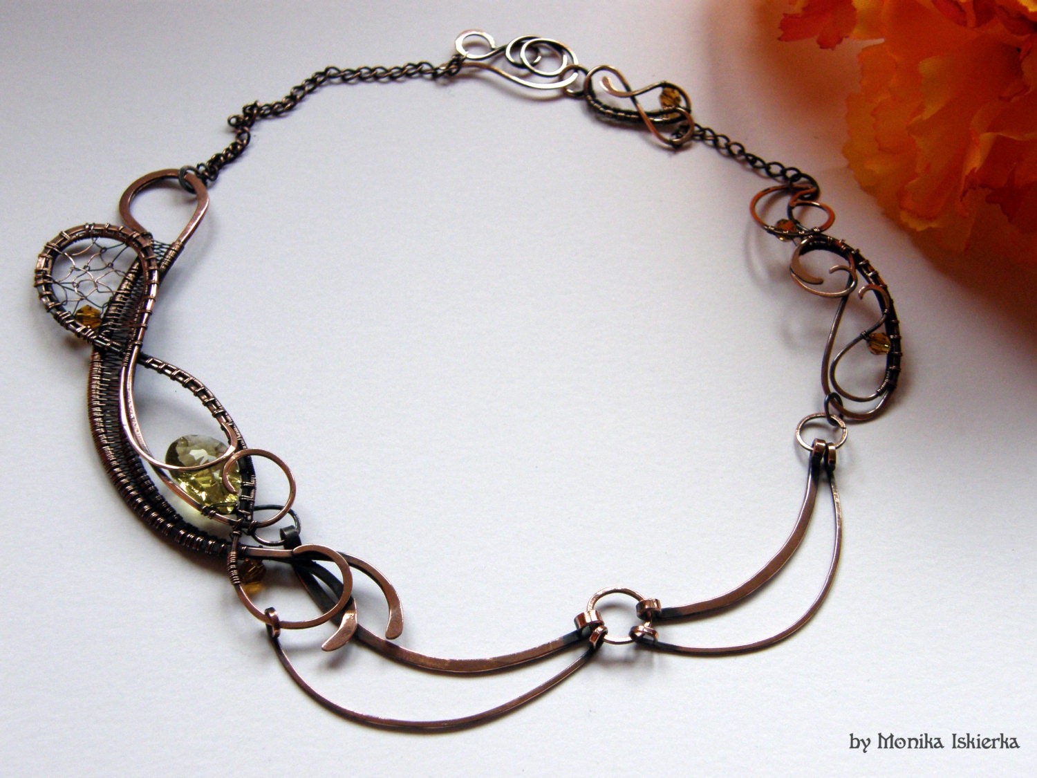 Tanaro wire wrapped necklace quartz handmade copper | Etsy
