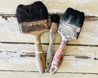 Set of 3 Vintage Primitive Paint Brushes