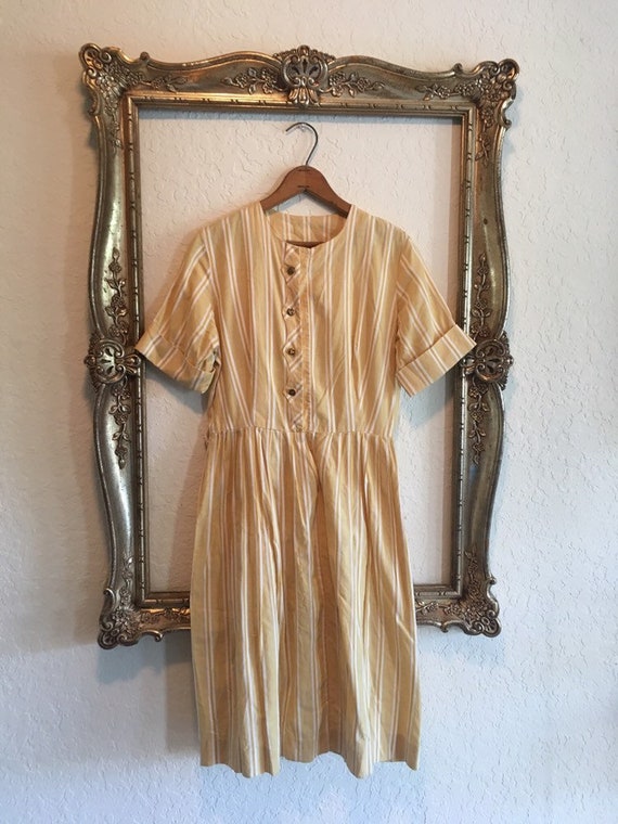 Vintage 50s Yellow Stripe Shirtdress M/L