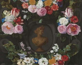 Impresión artística de pared con rosas y flores de Jan Philip van Thielen, estilo gótico victoriano, romántico, para dormitorio, comedor, sala de estar, decoración del hogar, descarga para enmarcar (PTF3)