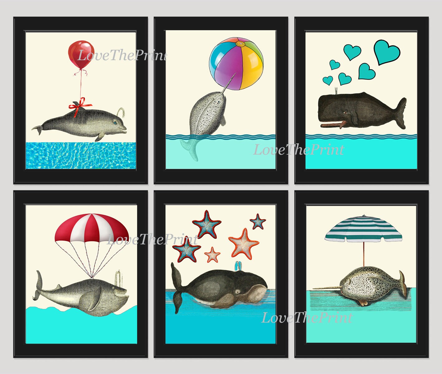 Beach Decor Wall Hanging Set of 9 Whale Poster Prints Bathroom Wall Art Beach Decor Wall Hanging Set of 9 Whale Poster Prints Bathroom Wall Art