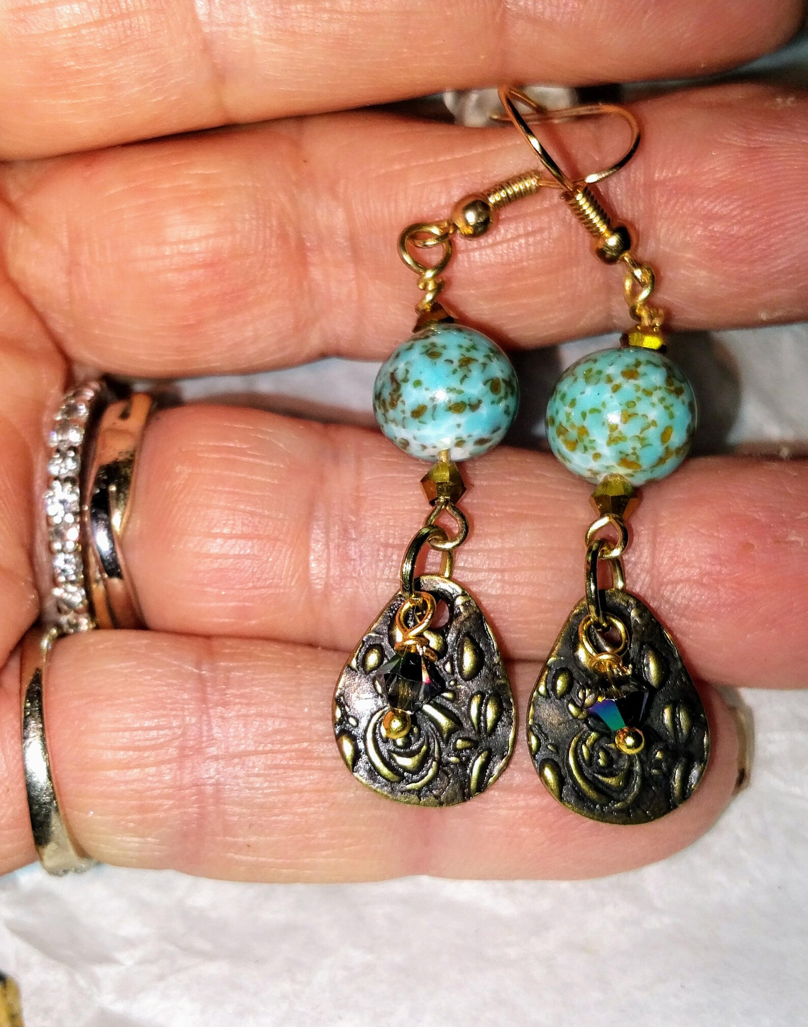 Turquoise Charm Earrings Turquoise Earrings Turquoise Gold Earrings ...