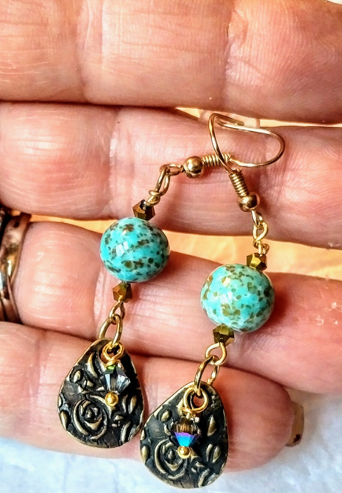 Turquoise Charm Earrings Turquoise Earrings Turquoise Gold Earrings ...