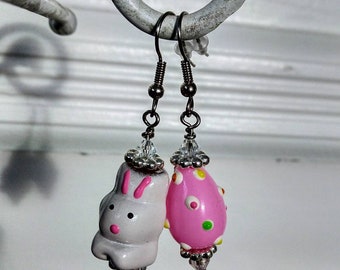 Easter earrings; spring earrings;  bunny earrings;  bunny and egg earrings