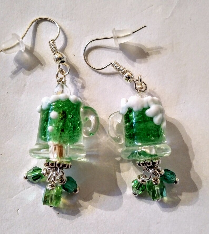 Paddy's Earrings Irish Beer Earrings Mug of Beer Earrings Green Beer