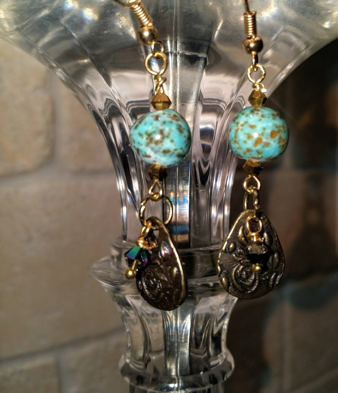 Turquoise Charm Earrings Turquoise Earrings Turquoise Gold Earrings ...