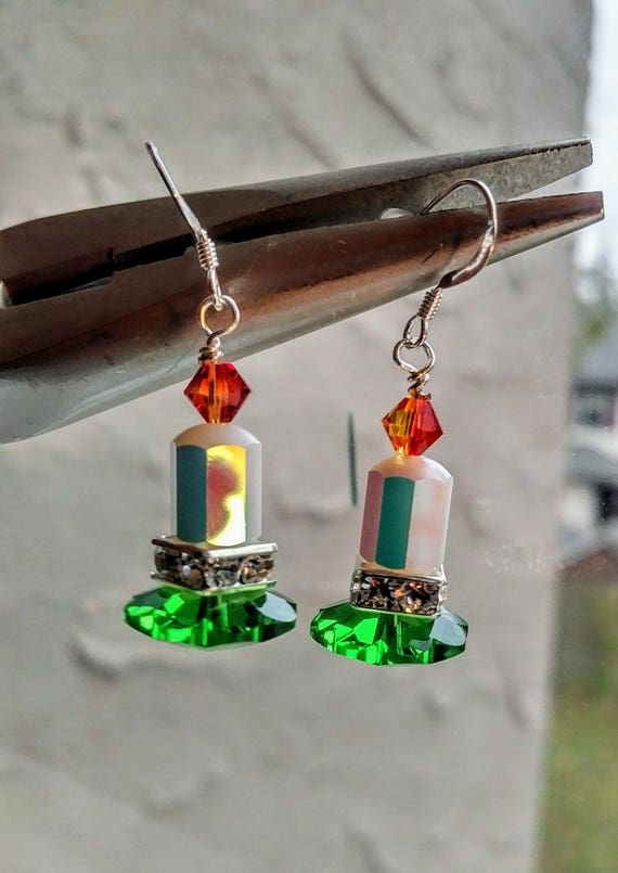 Candle Earrings Holiday candle beaded earrings vintage Etsy