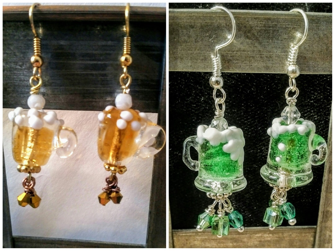 Paddy's Earrings Irish Beer Earrings Mug of Beer Earrings Green Beer