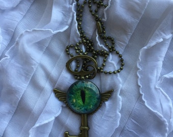 Fantasy,Steampunk, Dragon Eye, Postive Flowing Energy, Protection, Key Necklace
