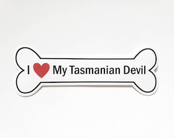 I Heart My Tasmanian Devil Bumper Sticker - White, Bone-Shaped (I Love My Tasmanian Devil)