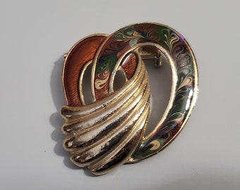 Vintage 80s/90s Enamel Shoulder Brooch Pin with Gold Tone Splash