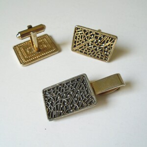 Vintage Hickok Set - Cufflinks and Tie Clip Set Signed Hickok