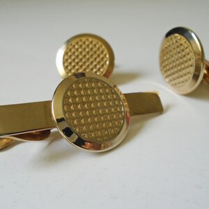 Vintage Round Cufflinks and Tie Clip Set / Cuff Links with Tie Clip