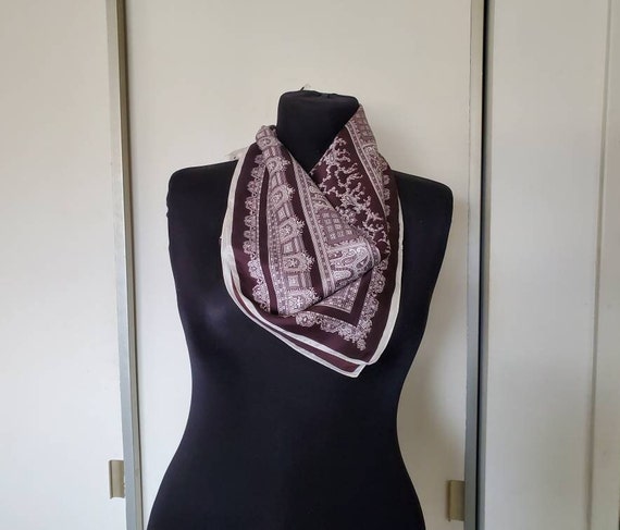 Vintage Brown and White Square Scarf - image 6