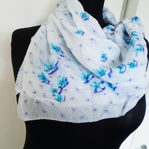 Vintage Floral Scarf - Square Scarf -  Spring Scarf - White, Blue, and Purple