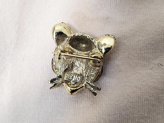 Vintage Tiny Mouse Head Pin - Signed NEMO Rhinest… - image 7