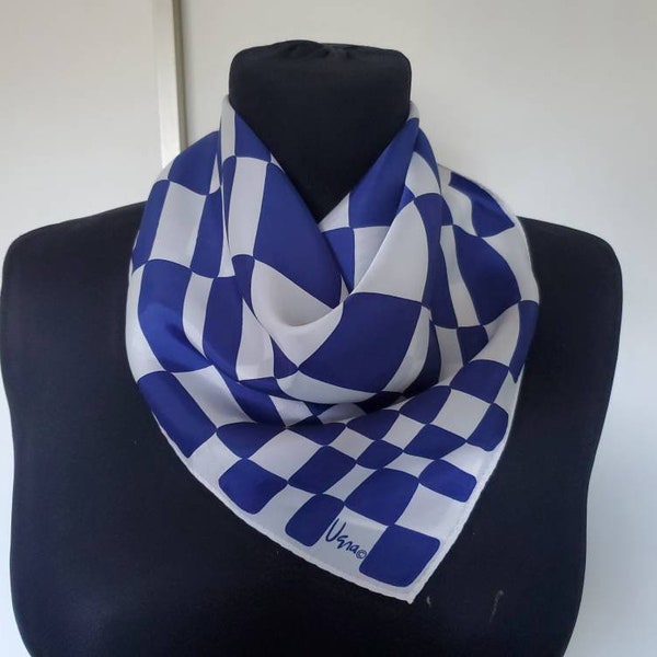 Vintage Vera Neumann Square Scarf - Polyester - Blue and White